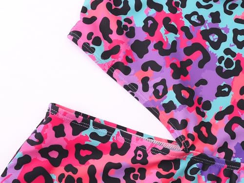 Image of Dvenki Big Girls Asymmetric Cutout Swimsuit Adjustable Straps Sizes 6X-16 | color block, leopard, tropical prints, front lined swimwear, removable pads, suitable for beach, vacation, pool play