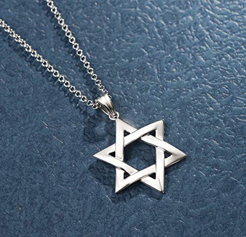 FANCIME White Gold Plated 925 Sterling Silver Star Of David Polished Shiny Pendant Necklace for Men, 19.7-INCH3