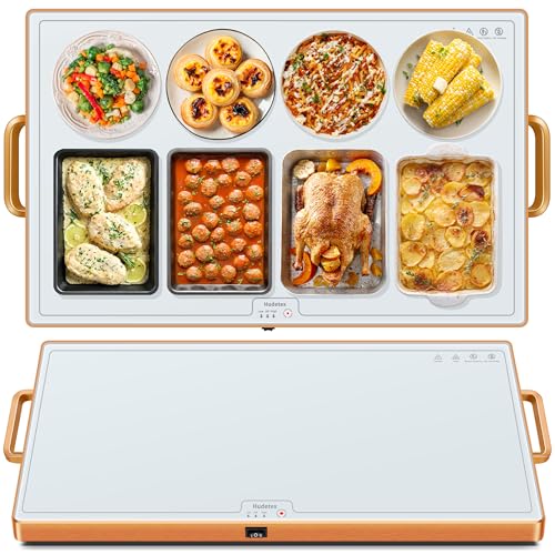 Image of Warming Mat for Food (XXL 32 inchx18 inch), Warming Trays for Buffets Party and Daily Use,Temperature Control Food Warmer, Full Surface Tempered Glass Top Heating Food Warming Mat, White Electric Warming Tray