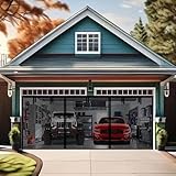 Premium Garage Door Screen for 2 Car Garage 17x8ft, Heavy Duty Durable Fiberglass Screen Mesh with Hook & Loop Tapes, Strips, Doors Screen with Powerful Magnets, Easy to Install (17x8 Black)