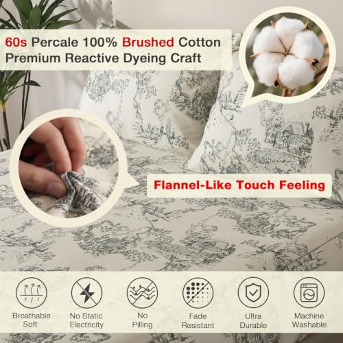 Image of French Country Flannel-Like Toile Percale Sheets California King