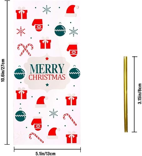 Miniatura 7 de XIMISHOP 120 bolsas de celofán de Navidad, bolsa de celofán transparente de Navidad con 150 lazos giratorios para recuerdos de fiesta de Navidad