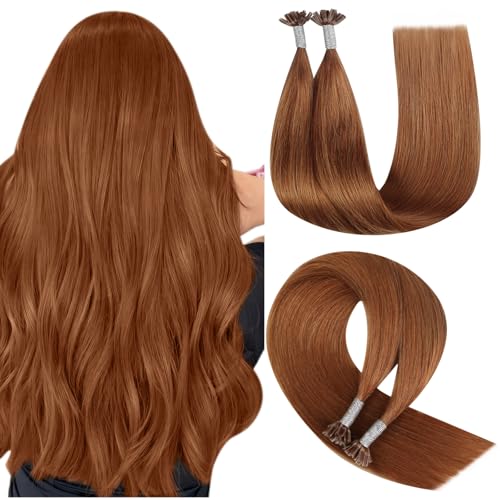 Image of YoungSee U Tip Hair Extensions Copper UTip Hair Extensions Human Hair Copper 22In U Tip Keratin Hair Extension Colored Pre Bonded Hair Extension for DIY 50s /25G