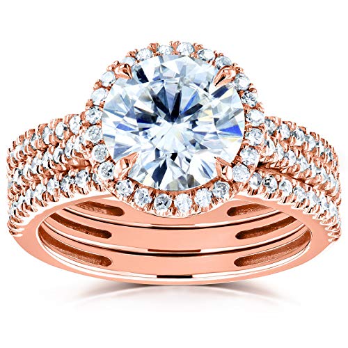 Kobelli Round Brilliant Moissanite Halo 3-Piece Bridal Rings Set 2 1/2 CTW 14k Rose Gold
