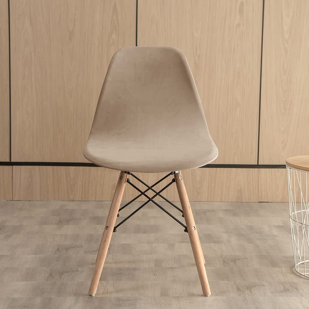 Highdi Scandinavian Dining Chair Covers, Stretch Velvet Universal Shell Chairs Covers Armless Chair Slipcovers Removable Washable for Kitchen, Bedroom,Living Room, Lounge (Light Brown,1pcs)