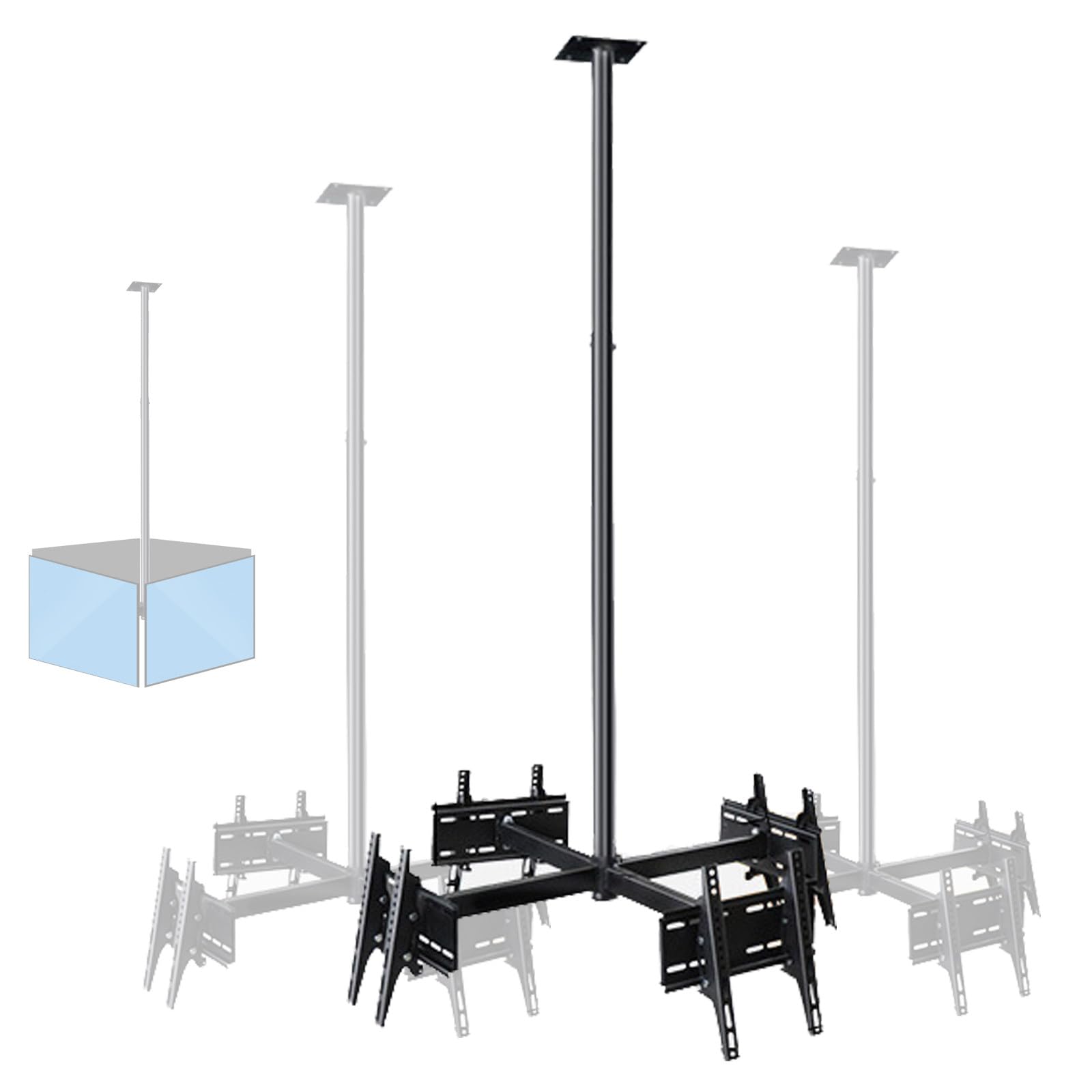 Soporte de techo ajustable para TV de 32 a 75 pulgadas, altura de 1,2 a 2 m, inclinación ± 15°, soporte universal