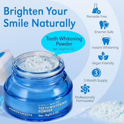 Image of Enamel-Safe Teeth Whitening Powder - Hydroxyapatite - Gentle on Teeth - No Sensitivity Formula - Removes Stains - Long-Lasting Freshness - Breath Freshening Whitening Powder- 30 g (1 ounce)
