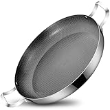 14 Inch Stainless Steel Paella Pan, Nonstick Ceramic Coating & Induction Compatible Large Skillet, Jumbo Cooker for Spanish Rice, Seafood Paella, Authentic Paella, Socarrat, Oven Safe, 5-8 Servings