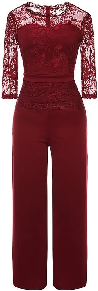 HGps8w Jumpsuits for Women Dressy Elegant Lace Sleeve Patchwork Wide Leg Formal Wedding Evening Party Guest Rompers
