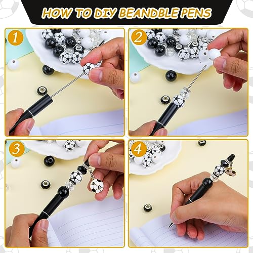 WEWAYSMILE 12pcs Bead Pen Bulk DIY Beaded Pens Football Pendant DIY Black Ink Beadable Pens Kit Gift for Students Office School Supplies - Image 4