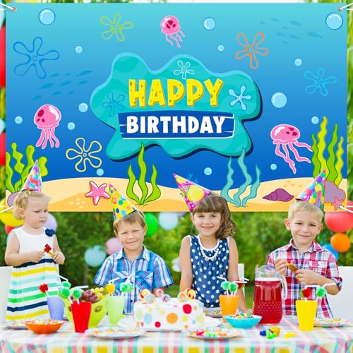 Fondo de Fiesta Feliz Cumpleaños Tema Océano 73x43 Pulgadas miniatura 5