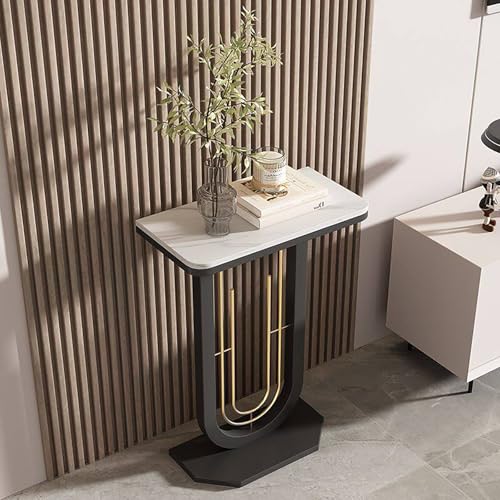 Mesa consola estrecha con marco de metal negro y estante rectangular de pasillo 2
