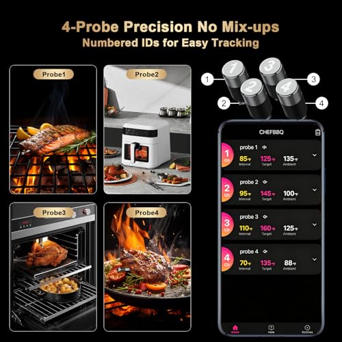 Image of Wireless Meat Thermometer Digital - 800FT Bluetooth Food Thermometer for Cooking, NIST Certified Accuracy, Instant Read Thermometer Standalone Base for Grill BBQ Oven Smoker (Black)
