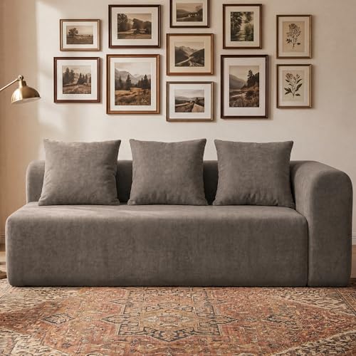 Image of Claiks 71 inch Right Armrest Boneless Sectional Loveseat Sofa, Light Grey