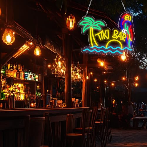 Image of LED Neon Tiki Bar Signs Dimmable Beach Theme Wall Decor Hawaii Pool Bar Party Gift for Boys Girls-16 x 12.2 IN-USB Powered-Acrylic