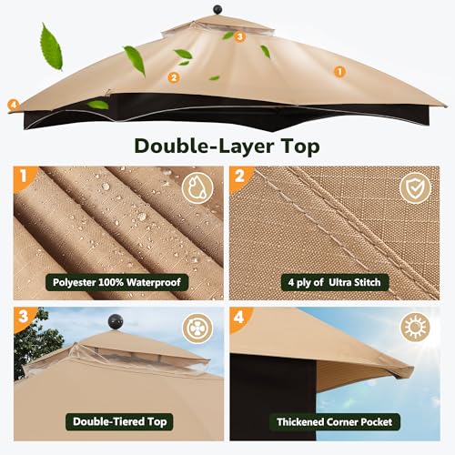ABCCANOPY Riplock Gazebo Replacement Canopy Top for Lowe\'s Allen Roth #GF-12S004B-1, Beige