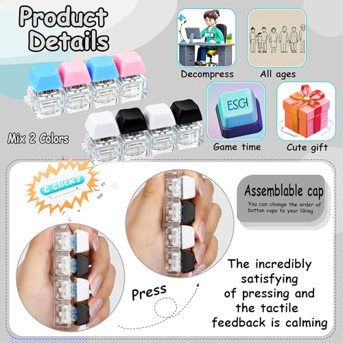 Image of 2 PCS Keyboard Fidget Toy, Keyboard Fidget Keychain 4-in-1 Keyboard Decompression Button Finger Clicker Toys, Button Stress Relief Fidget Gifts to Relief Stress (Black White Blue Pink)