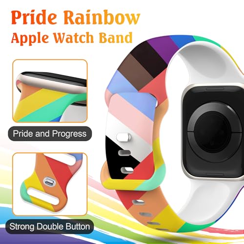 Image of wipalor Pride Rainbow Band Fit Apple Watch Bands for Women 46mm 44mm 45mm 42mm 49mm, Sport Silicone iWatch Bands for Rainbow iPhone Watch Series 10 9 8 7 SE 6 5 4 3 2 1 Ultra-Pride