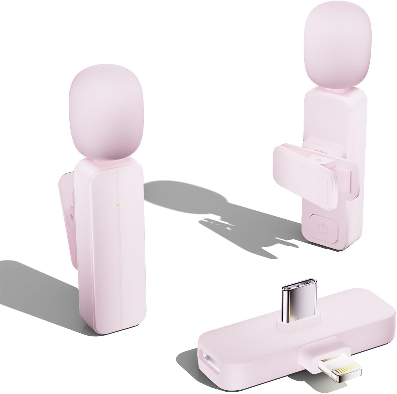 2 Pack Wireless Mini Lavalier Lapel Microphone for iPhone,Android Phone(2 in 1) - 65ft Cordless Clip on Dual Mics with Noise Reduction 6H Working Time for Video Recording Vlogging, YouTube, (Pink)