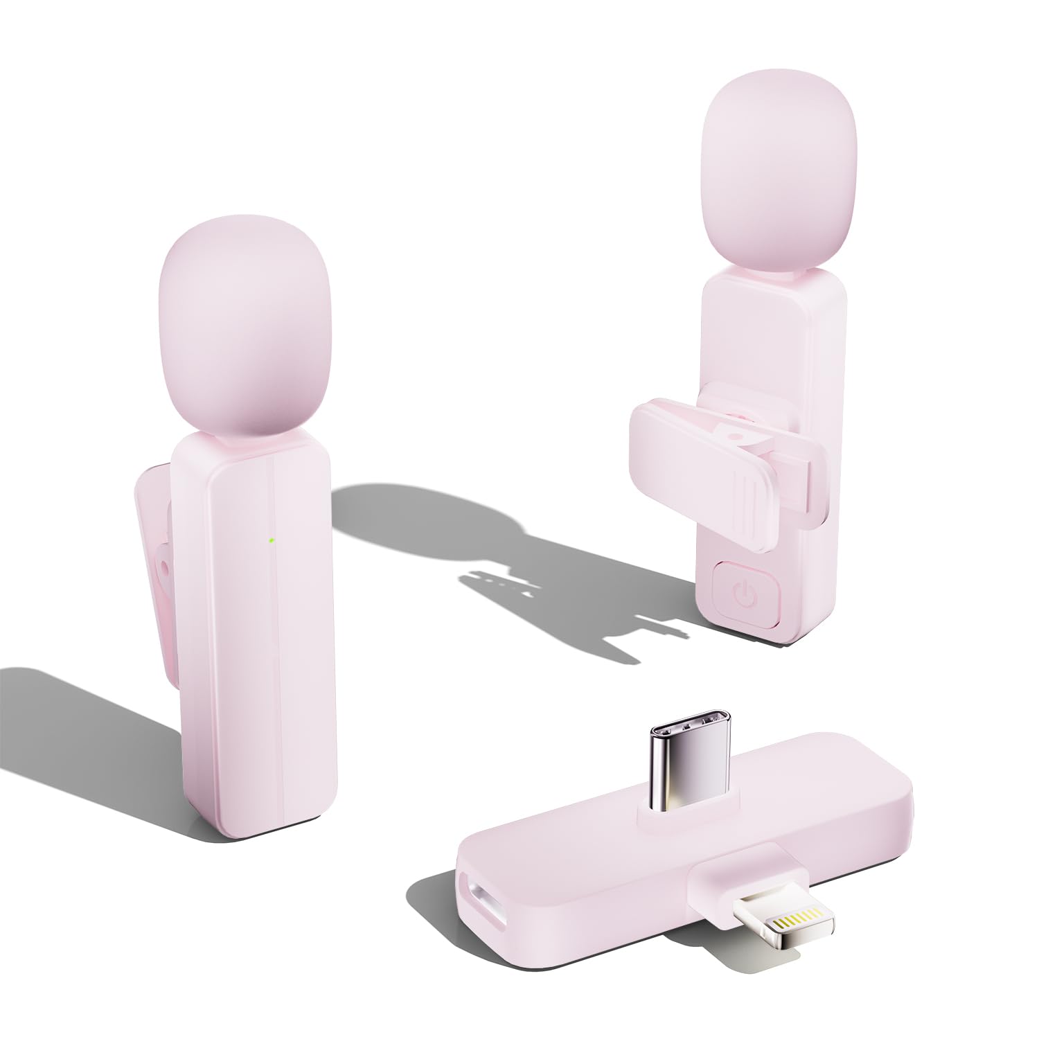 2 Pack Wireless Mini Lavalier Lapel Microphone for iPhone,Android Phone(2 in 1) - 65ft Cordless Clip on Dual Mics with Noise Reduction 6H Working Time for Video Recording Vlogging, YouTube, (Pink)