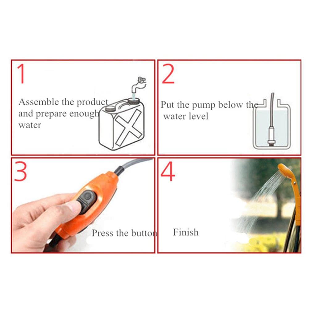 Ducha Portátil Bomba de Agua Cubeta Plegable Eléctrica con Cabezal de Ducha Cable de Alimentación Función Ajustable Adecuada para Camping Lav