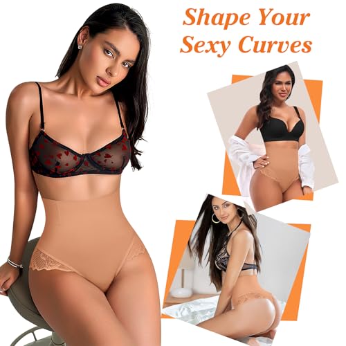 Image of Werena Tummy Control Thong Shapewear for Women High Waisted Body Shaper Panties Shaping Thong Girdle Underwear