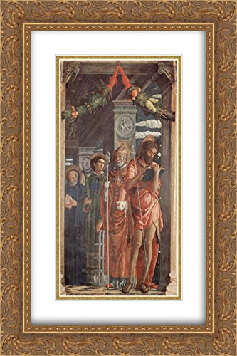 Altarpiece of San Zeno in Verona, Right Panel of St. Benedict, St. Lawrence, St. Gregory and St. John The Baptist 16x24 Gold Ornate Frame and Double Matted Museum Art Print by Andrea Mantegna