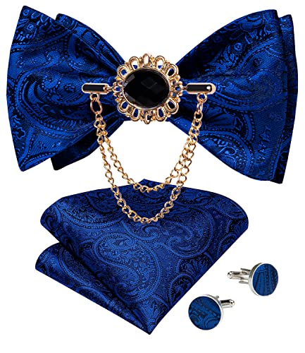 Image of DiBanGu Silk Woven Bowtie Mens Self Bow Tie Set with Lapel Pin