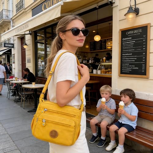 MINGZE Sac d'épaule de maman, Sac bandoulière léger Multi-poches en nylon Sac messenger imperméable pour femmes, Sac à main à pour dames et filles (Noir) – vue 4