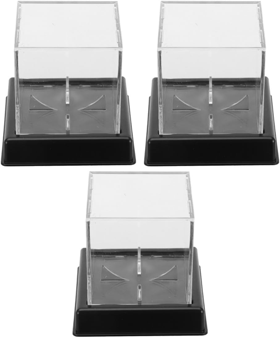 3pcs Acrylic Baseball and Softball Display Cases with Black Base, Dustproof Showcase Boxes for Sports Memorabilia Storage and Collectibles Protection