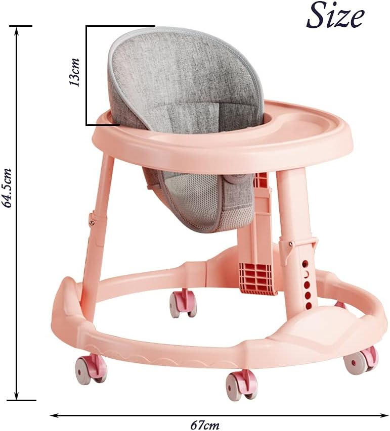 LEIYTFE Folding Walker with Wheels Sit-to-Stand Walker for 6-18 Month Baby,Adjustable Activity Walker,Anti-Rollover Boy and Girl Walker (Color : Pink)