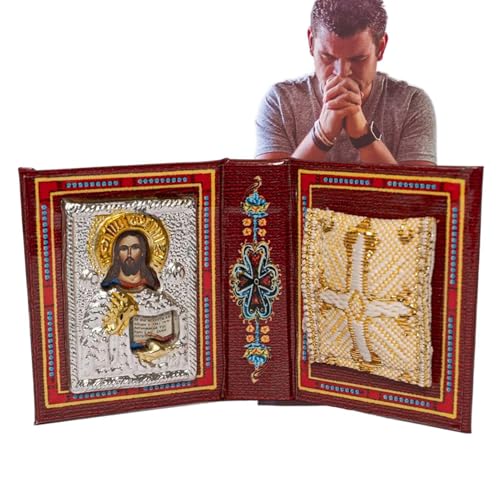 Decorazione con amuleto gospel, Piccola decorazione con amuleto gospel | Amuleto religioso | Libro religioso con ricamo biblico con immagine di Gesù Cristo e amuleto all'interno, con elementi cristian