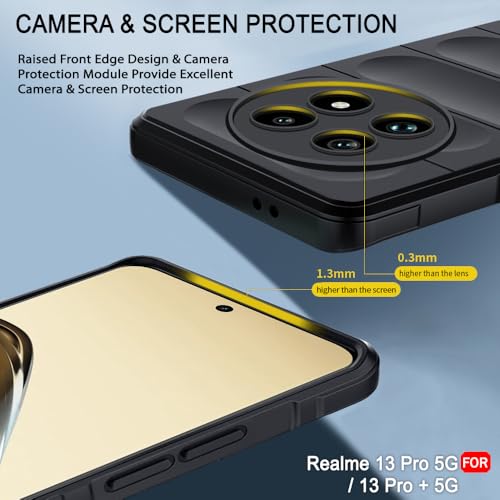 Image of TheGiftKart Liquid Silicon Back Cover Case for Realme 13 Pro / 13 Pro Plus 5G | ShockProof Military Grade Protection | Micro-Fibre Cloth On Inner Side | Built-In Anti-Slip Grip Back Cover (TPU, Black)