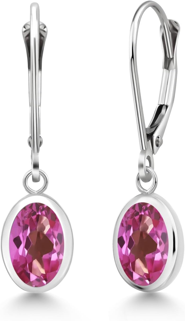 Gem Stone King Drop Dangle Leverback Earrings For Women | 925 Sterling Silver | Oval 8X6MM | Gemstone Birthstone | Fine Jewelry Gifts for Her Mom Women Wife