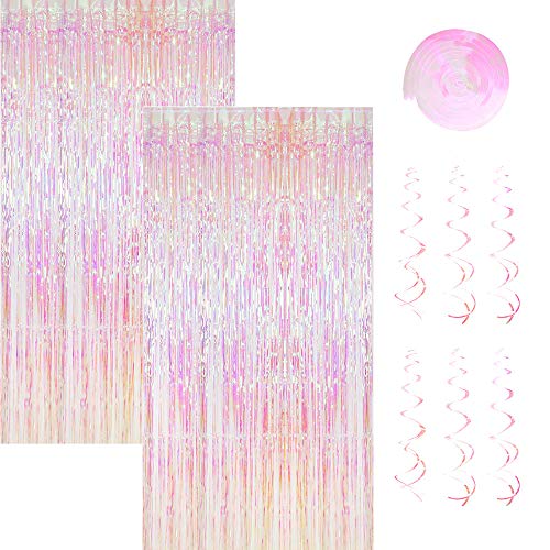 SnailGarden 2 Pcs Cortinas de Flecos y 6 Pcs Colgar Decoraciones de Remolino,para Decoraciones Bricolaje Fotomatón,Cumpleaños,Fiesta,Fondo de Ventana,Puerta Apoyos Foto