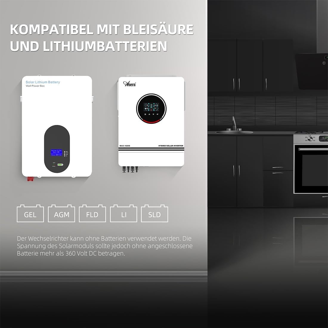 Anern 10200W Onduleur Hybride 48V DC à 220V-240V AC,Hors Réseau Onduleur Solaire Hybride Entrée 2PV/Sortie 2AC,Onde Sinusoïdale Pure avec 160A MPPT Régulateur de Charge PV Max.500V