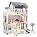 Produktbild ikonka, Puppenhaus aus Holz mit LED-Beleuchtung, 3 Etagen, 4 Zimmer und Terrasse, B62 x H78 x T27cm, mit Miniaturmöbeln vollständig möbliert und dekoriert