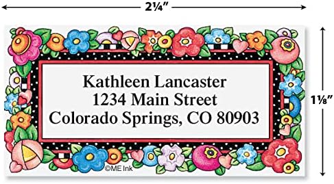 Mary’s Bright Blossoms Border Personalized Return Address Labels – 4 Designs, Set of 144, Large, Self-Adhesive, Flat-Sheet Labels, by Colorful Images