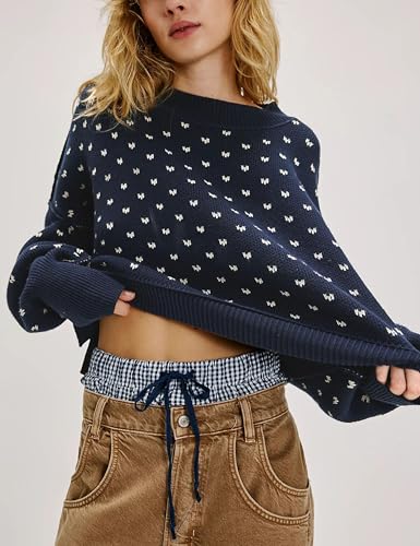 Womens Oversized Polka Dot Knit Sweater Casual Loose-Fit Pullover for Fall and Winter3