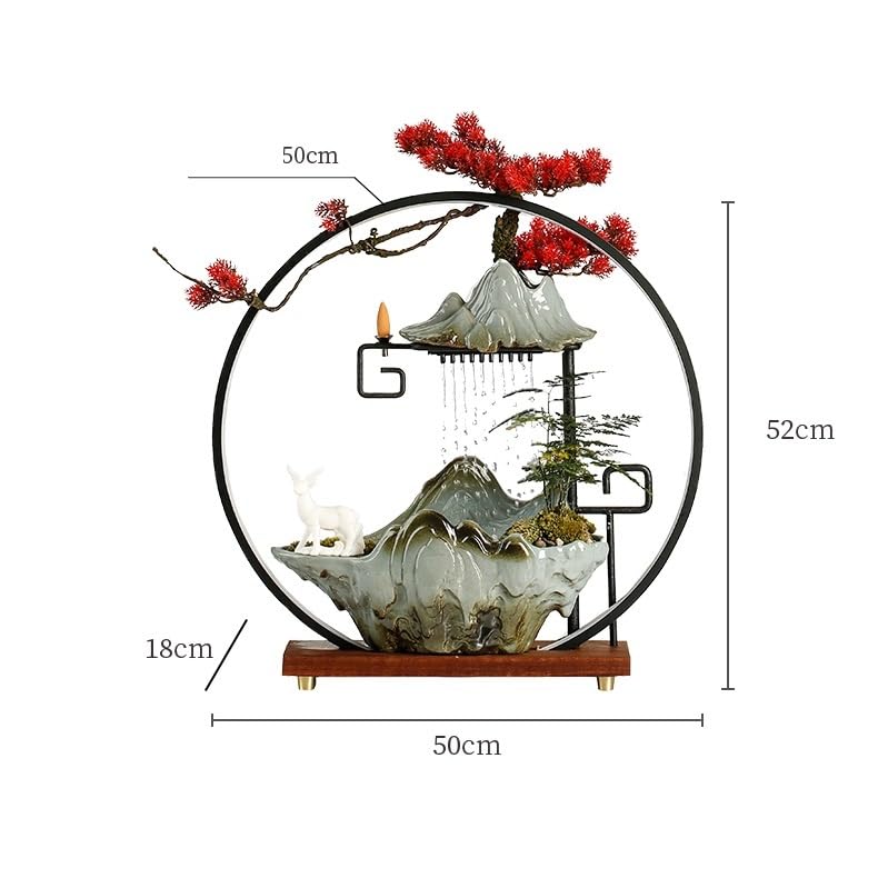 Fuente decorativa de jardín, fuente de agua con cascada, de cerámica, con iluminación LED, función humidificadora, quemador de incienso, Feng Shui Zen, decoración para salón, dormitorio, oficina