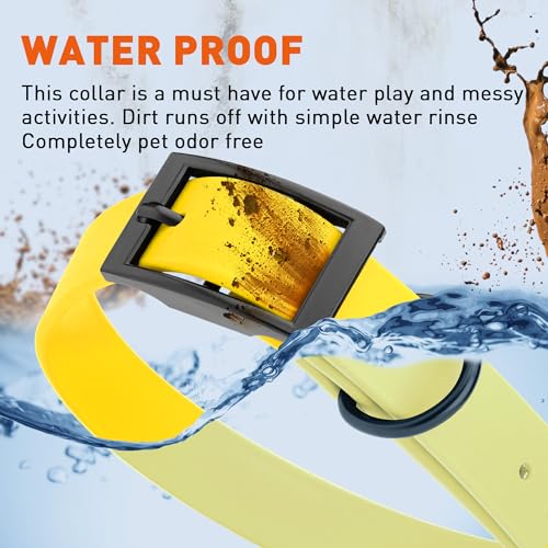 Image of Dogline Biothane Waterproof Dog Collar Strong Coated Nylon Webbing with Black Hardware Odor- Proof for Easy Care Easy to Clean High Performance Fits Small Medium or Large Dogs, Lemon Yellow
