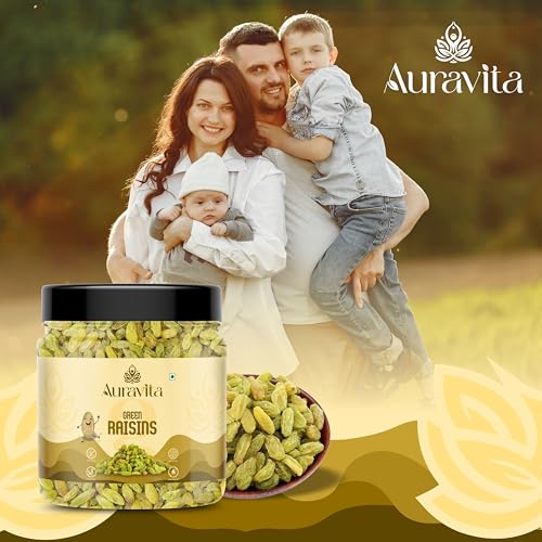 Image of Auravita Healthy Green Raisins 100GM | 100% Natural Dried Grapes (Kishmish) | Nutritious, Delicious & Healthy Snack | Source of Fibre in Nuts | No Preservatives in Dry Fruit