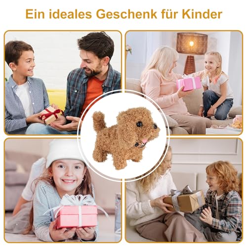 YELKOEYN Roboter Hund Spielzeug - Kuscheltier Hund Mit Leine der Läuft und Belltschwanzwedelnd und Geräuschgebend, Golden Retriever Roboter Welpen Puppy Dog für Kinder (A)