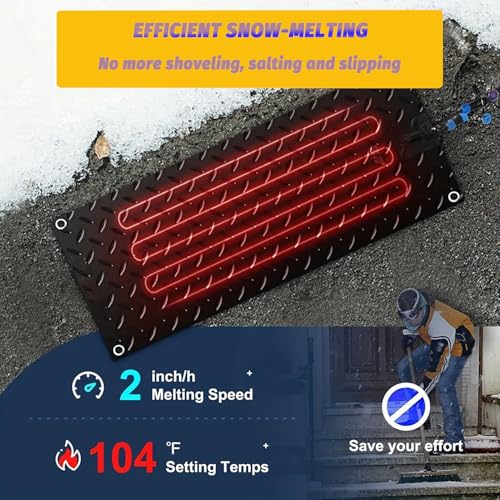 ANSIKE Heated Snow Melting Mats for Doorways- Outdoor Heated Mats- Non-Slip Electric Heated Foot Mats for Winter Snow Removal- Heated Snow Melting Mat for Stairs garages Driveway (30in x 48in)