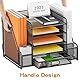 Restorgan Schreibtisch Organizer mit Aktenhalter, 5-stufiger Papier Organizer mit Schublade, Mesh Schreibtisch Akten Organizer mit Zeitschriftenhalter für Büro Organizer Schreibtisch (schwarz)