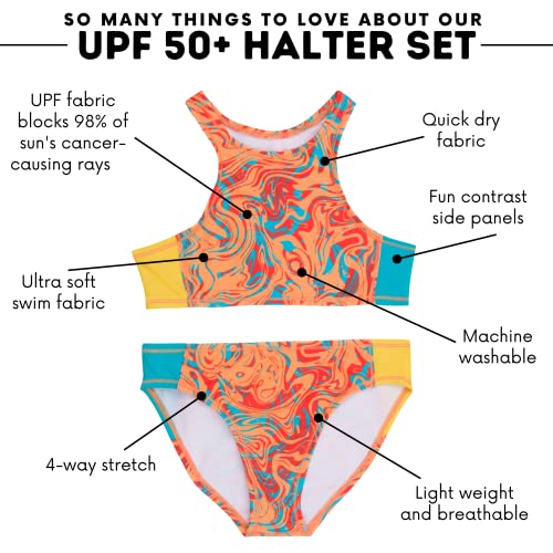 SwimZip Girls' Halter Top and Bikini Bottom 2 Piece Set UPF 50+ Sun Protection2