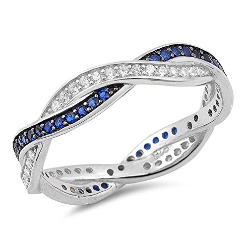 Oxford Diamond Co Sterling Silver Simulated Blue Sapphire & Clear Infinity Cubic Zirconia Ring Sizes 7