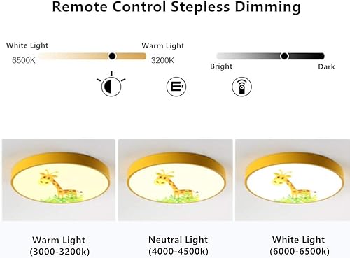Miniatura 2 de LAKIQ Lámpara de techo regulable LED empotrada para habitación de niños con jirafa de dibujos animados, control remoto, lámpara LED acrílica cerca
