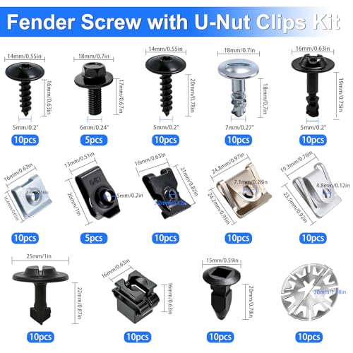 Image of 130Pcs Fender Fastener Screw & U Nut Clip Kit, Automotive Clips Fasteners Assortment, Universal Car Body Clips and Screws for Bumper Fender Trim Panel Engine Under Cover