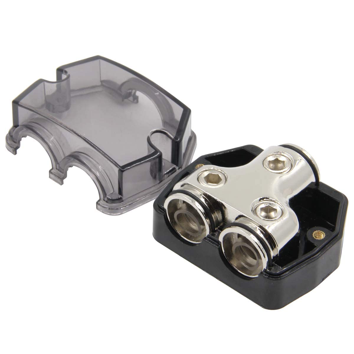 RKURCK 2 Way Power Distribution Block, 0/2/4 AWG Gauge in, 0/4/8/10 Gauge Out, Car Audio Stereo Amp Distribution Connecting Block for Audio Splitter (1x0GA+2x0GA) 2 Pack